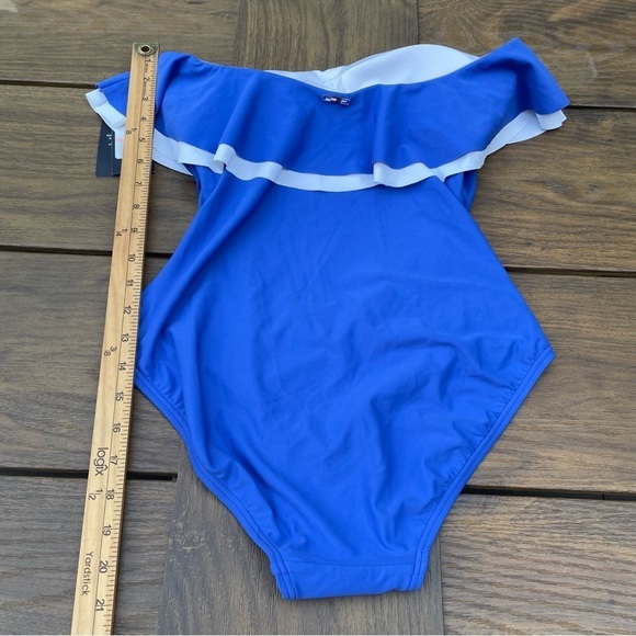 Tommy Hilfiger Flounce ruffle shoulder bathing suit one piece blue tummy 10 - Picture 6 of 10